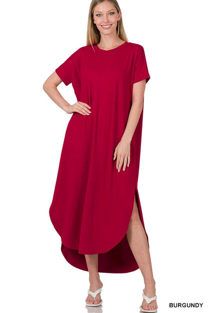 BRUSHED DTY SHORT SLEEVE MAXI DRESS