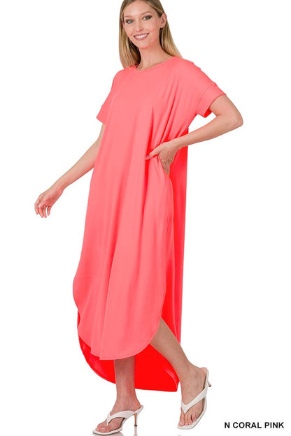 BRUSHED DTY SHORT SLEEVE MAXI DRESS