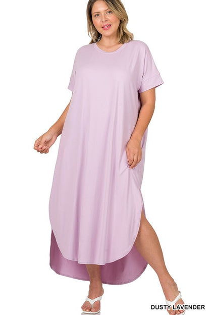 PLUS BRUSHED DTY SHORT SLEEVE MAXI DRESS