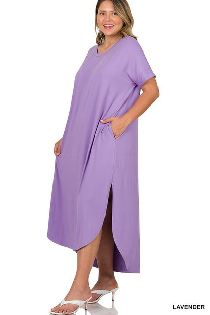 PLUS BRUSHED DTY SHORT SLEEVE MAXI DRESS