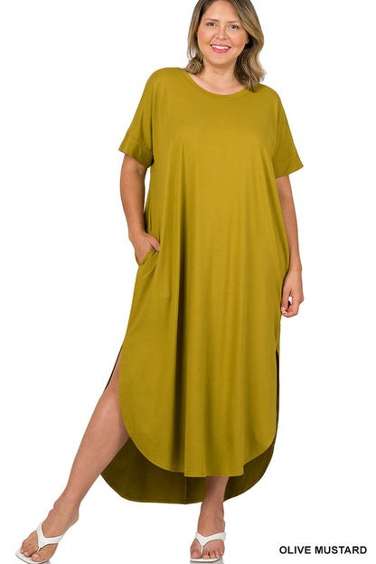 PLUS BRUSHED DTY SHORT SLEEVE MAXI DRESS