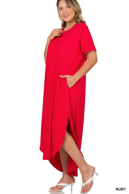 PLUS BRUSHED DTY SHORT SLEEVE MAXI DRESS