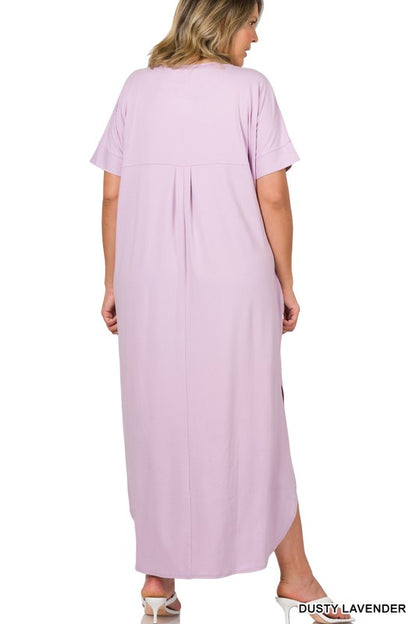 PLUS BRUSHED DTY SHORT SLEEVE MAXI DRESS