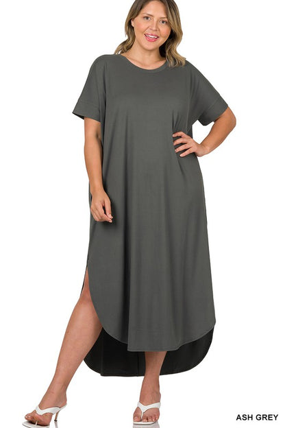 PLUS BRUSHED DTY SHORT SLEEVE MAXI DRESS