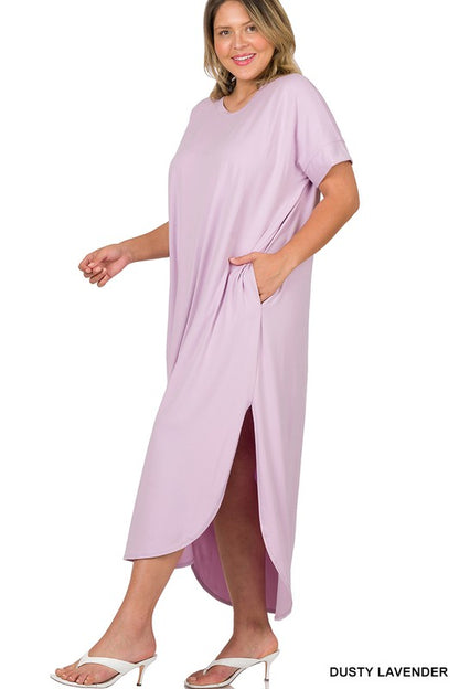 PLUS BRUSHED DTY SHORT SLEEVE MAXI DRESS