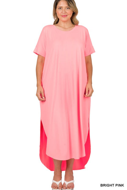 PLUS BRUSHED DTY SHORT SLEEVE MAXI DRESS