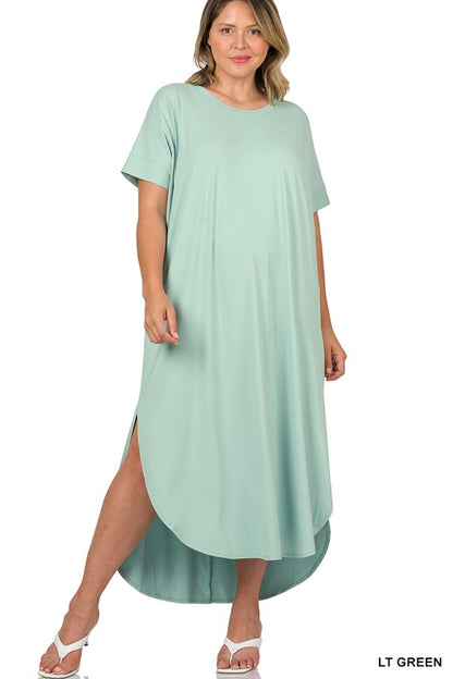 PLUS BRUSHED DTY SHORT SLEEVE MAXI DRESS