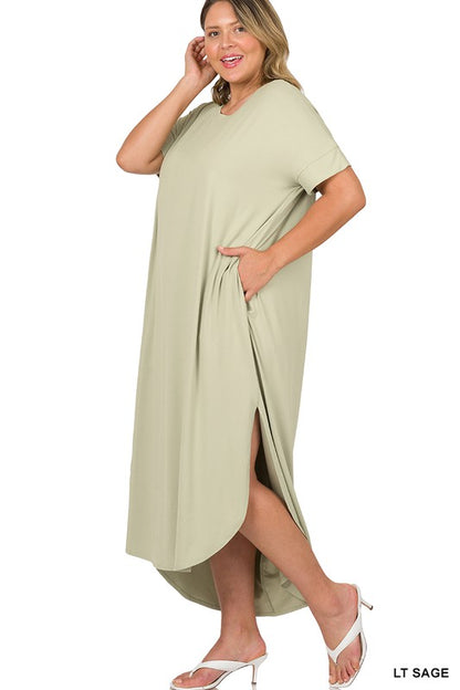 PLUS BRUSHED DTY SHORT SLEEVE MAXI DRESS