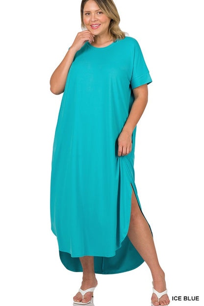 PLUS BRUSHED DTY SHORT SLEEVE MAXI DRESS