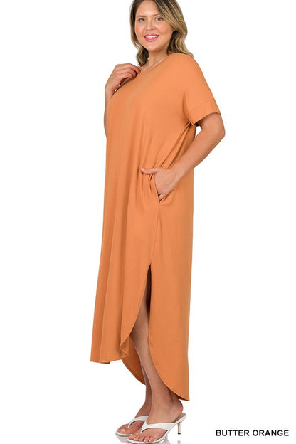 PLUS BRUSHED DTY SHORT SLEEVE MAXI DRESS