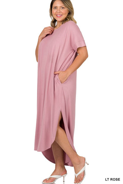 PLUS BRUSHED DTY SHORT SLEEVE MAXI DRESS