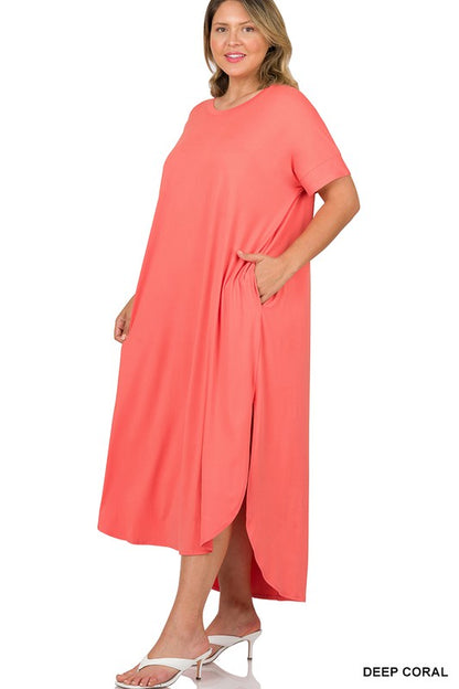 PLUS BRUSHED DTY SHORT SLEEVE MAXI DRESS