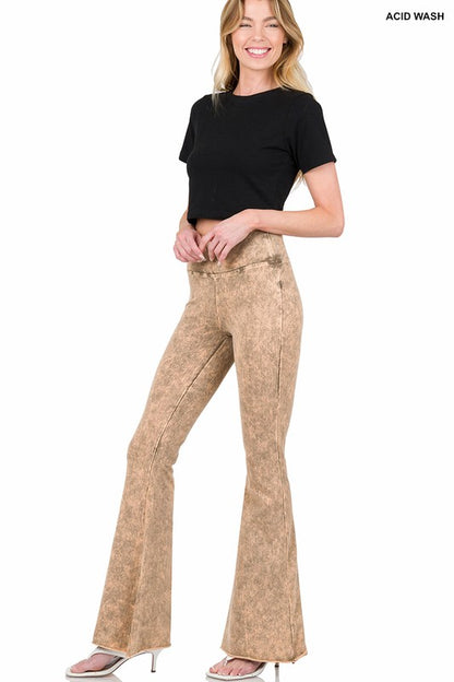 ACID WASH HIGH WAIST RAW EDGE HEM PANTS