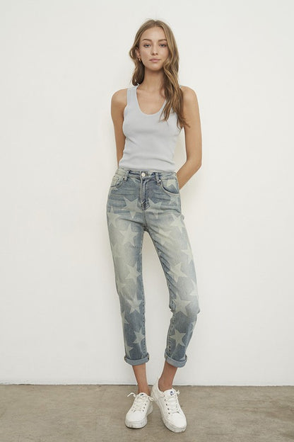 Star Print Girlfriend Jeans