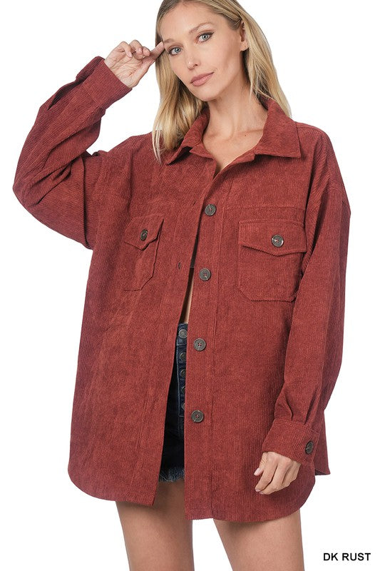 OVERSIZED CORDUROY BUTTON FRONT SHACKET