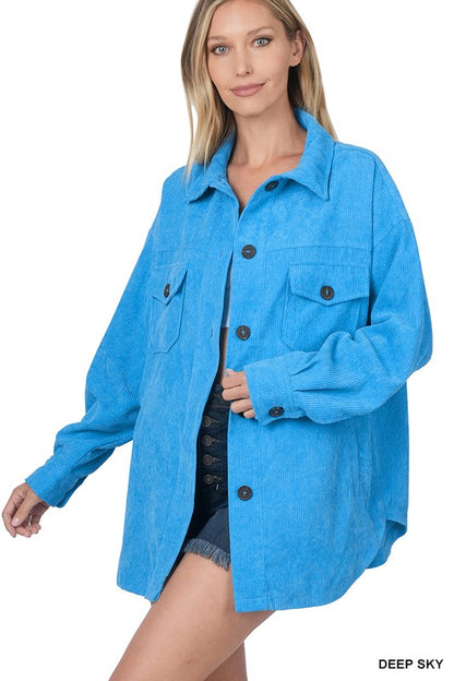 OVERSIZED CORDUROY BUTTON FRONT SHACKET