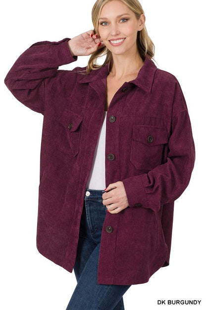 OVERSIZED CORDUROY BUTTON FRONT SHACKET