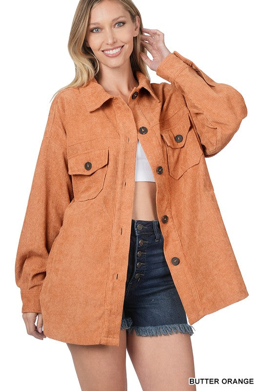 OVERSIZED CORDUROY BUTTON FRONT SHACKET