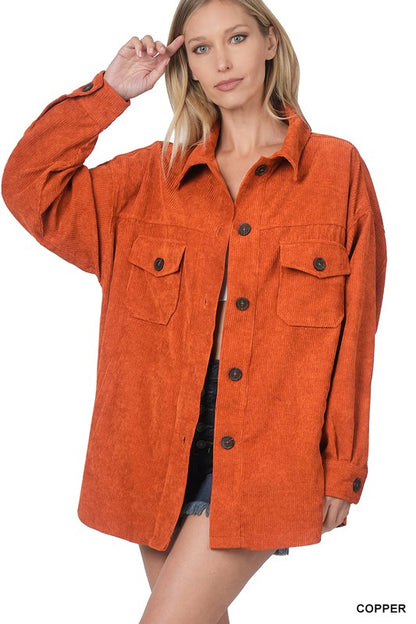 OVERSIZED CORDUROY BUTTON FRONT SHACKET