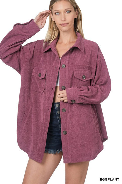 OVERSIZED CORDUROY BUTTON FRONT SHACKET