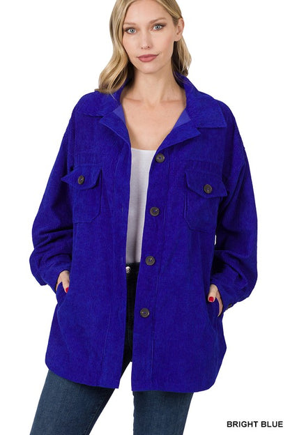 OVERSIZED CORDUROY BUTTON FRONT SHACKET