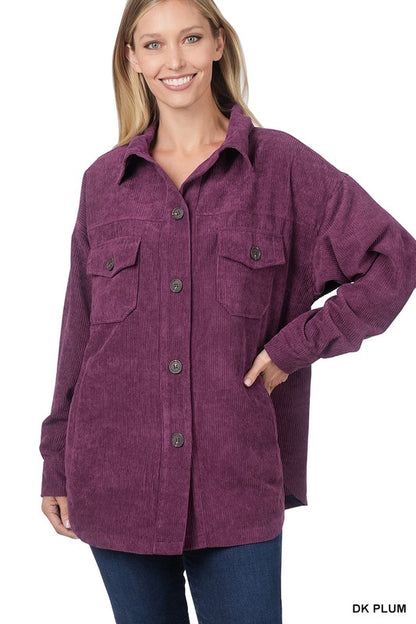 OVERSIZED CORDUROY BUTTON FRONT SHACKET