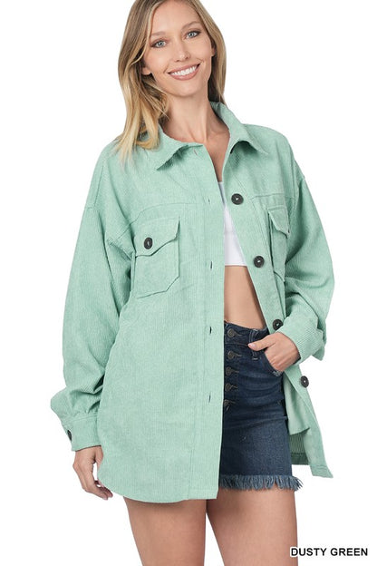 OVERSIZED CORDUROY BUTTON FRONT SHACKET