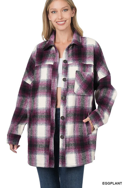 OVERSIZED YARN DYED PLAID LONGLINE SHACKET