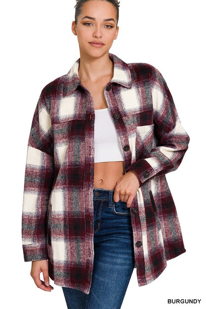 OVERSIZED YARN DYED PLAID LONGLINE SHACKET