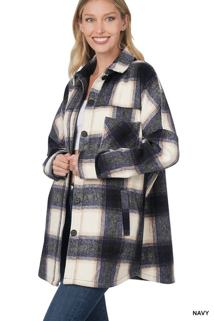 OVERSIZED YARN DYED PLAID LONGLINE SHACKET