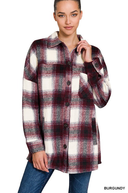 OVERSIZED YARN DYED PLAID LONGLINE SHACKET