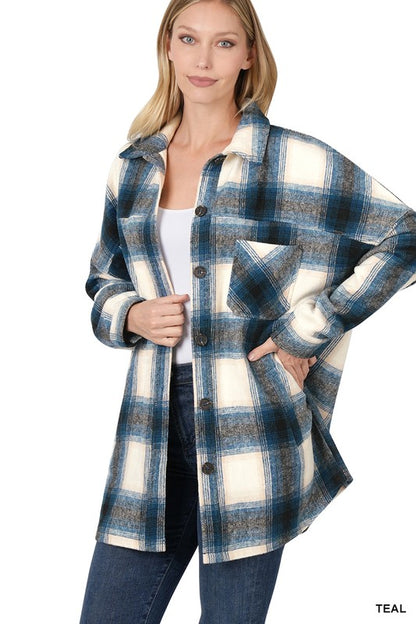 OVERSIZED YARN DYED PLAID LONGLINE SHACKET