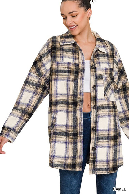 OVERSIZED YARN DYED PLAID LONGLINE SHACKET