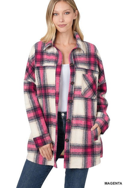 OVERSIZED YARN DYED PLAID LONGLINE SHACKET