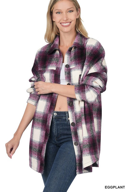 OVERSIZED YARN DYED PLAID LONGLINE SHACKET