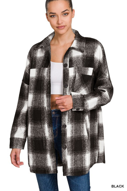 OVERSIZED YARN DYED PLAID LONGLINE SHACKET