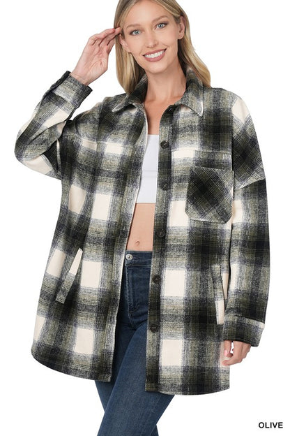 OVERSIZED YARN DYED PLAID LONGLINE SHACKET