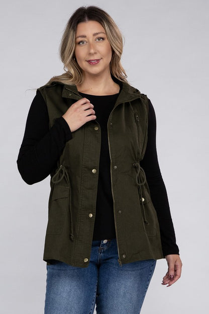 PLUS Drawstring Waist Military Hoodie Vest