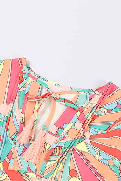 Multicolor Geometric Abstract Print Long Sleeve Shirt Dress