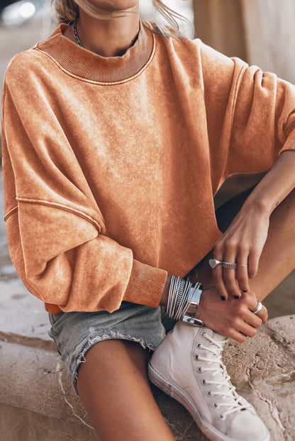 Orange Washed Drop Shoulder Crewneck Pullover Sweatshirt