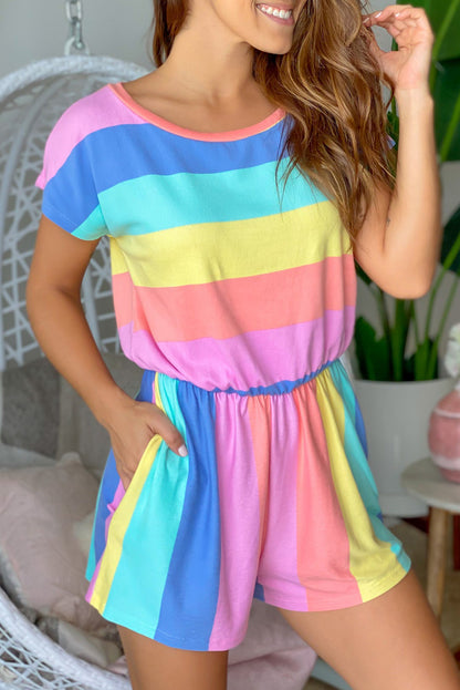 Multicolor Colorblock Pocketed V Neck T-shirt Dress