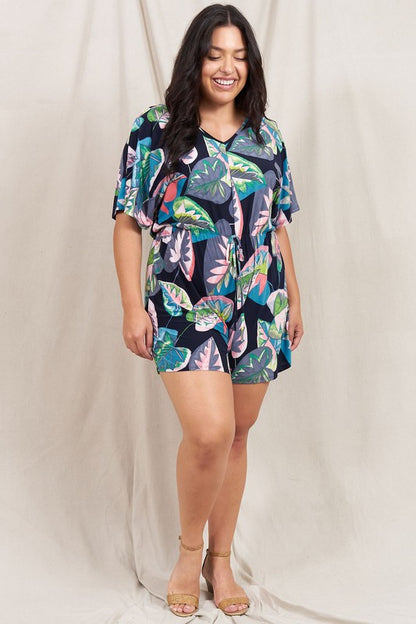 Plus Tropical Kimono Sleeve Romper