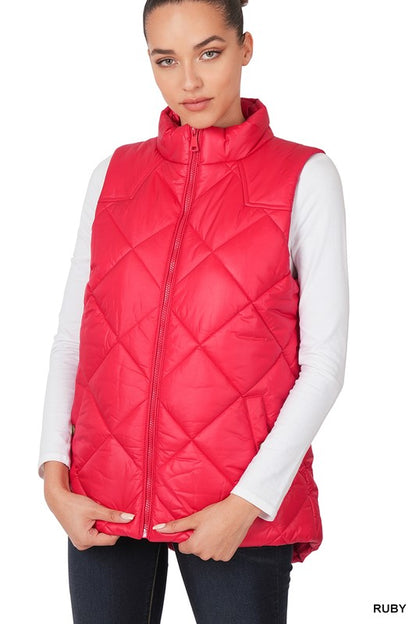 DIAMOND QUILTED ZIP FRONT VEST