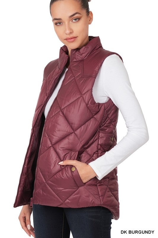 DIAMOND QUILTED ZIP FRONT VEST