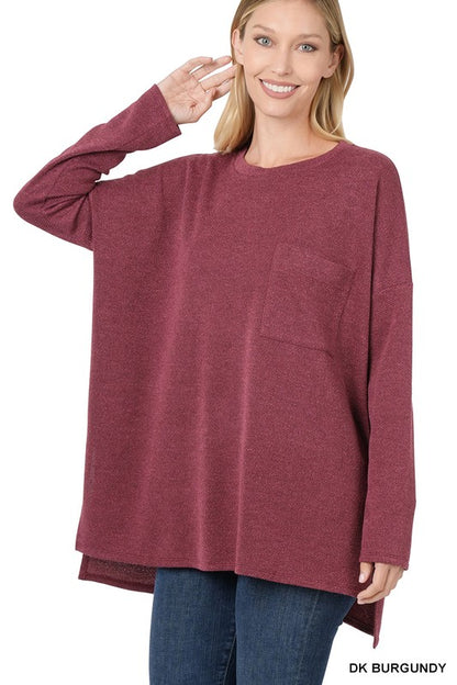 MELANGE JACQUARD ROUND NECK HI-LOW HEM TOP