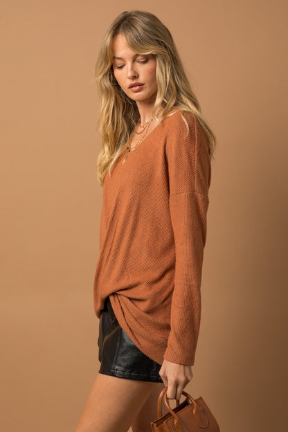 Long Sleeve V-Neck Draped Top