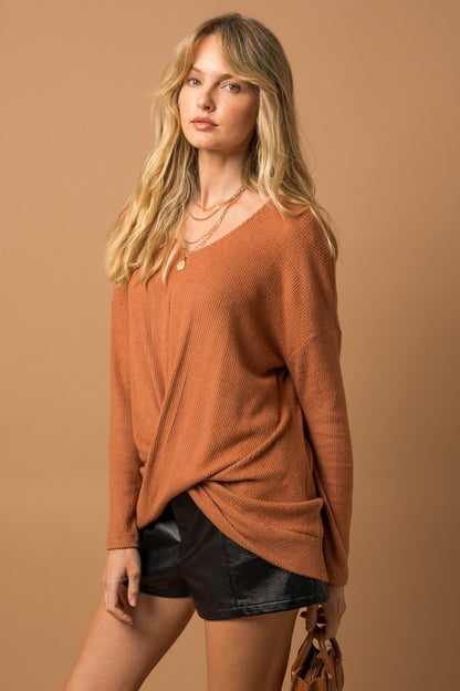 Long Sleeve V-Neck Draped Top