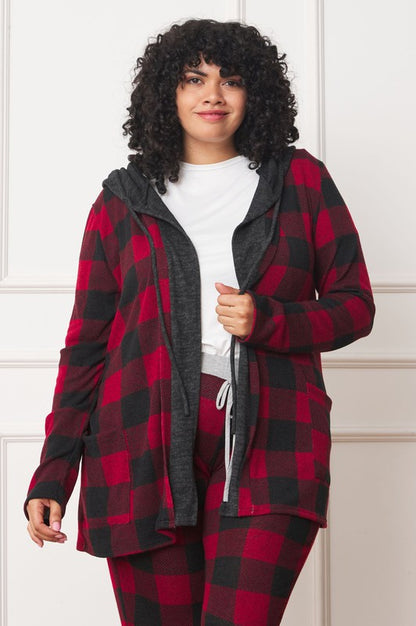 Buffalo Plaid Hooded Cardigan