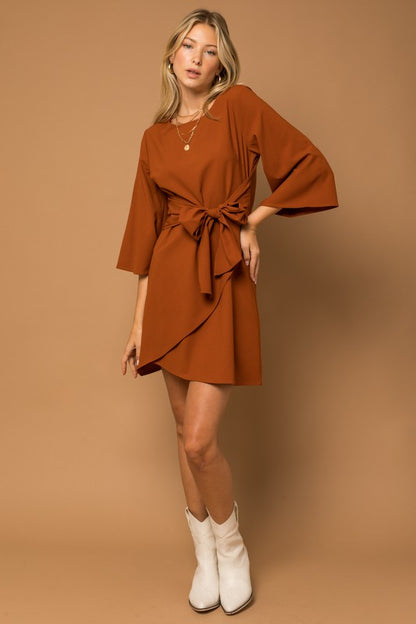 KIMONO SLEEVE TIE WRAP DRESS