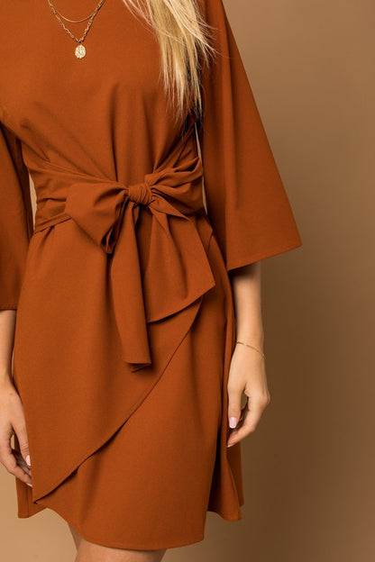 KIMONO SLEEVE TIE WRAP DRESS